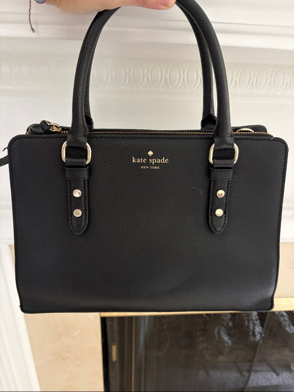 kate spade black pebbled leather satchel with gold hardware